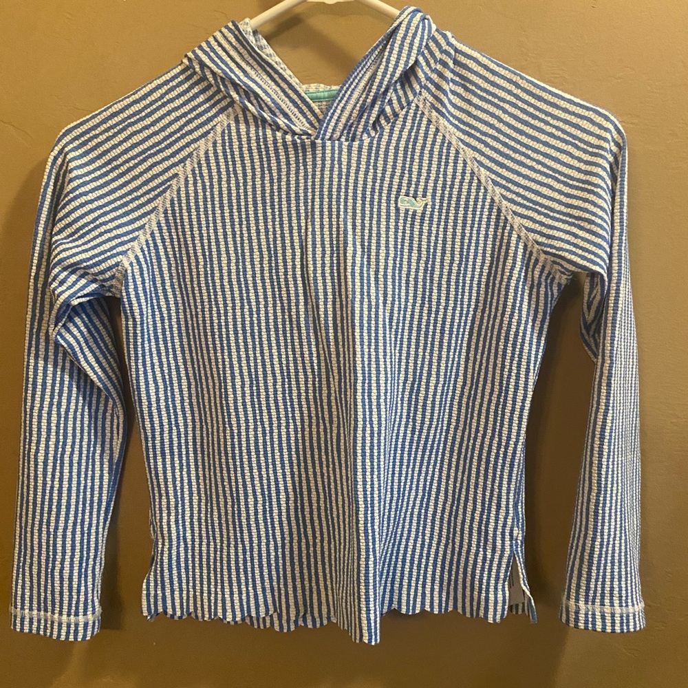 Youth swim Vineyard Vines Hooded Rash-guard blue/white size medium